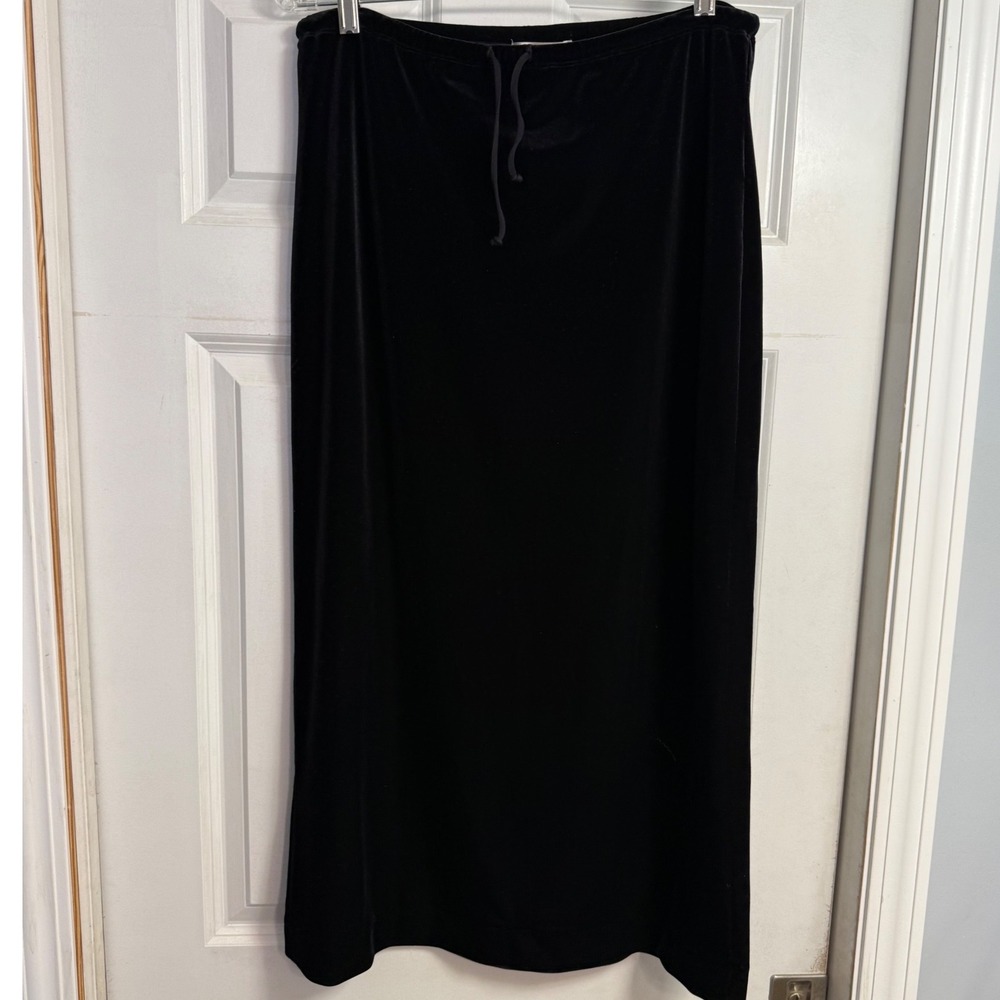 Jones New York Sport Black Velvet Maxi Skirt Large Elastic Drawstring Velour